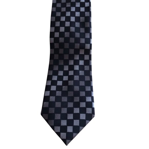 Reaction Kenneth Cole 100% Silk Black Bronze Brown Check Necktie - NEW - Picture 1 of 5